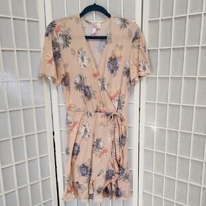 Alya Nude Pink Short Sleeve Floral Wrap Dress